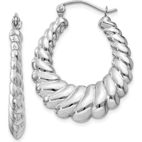 14K White Gold Polished Scalloped Hoop Earrings - 14mm Length, 4mm Width by Oro Pregiato