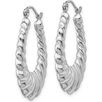 14K White Gold Polished Scalloped Hoop Earrings - 14mm Length, 4mm Width by Oro Pregiato