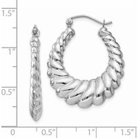 14K White Gold Polished Scalloped Hoop Earrings - 14mm Length, 4mm Width by Oro Pregiato