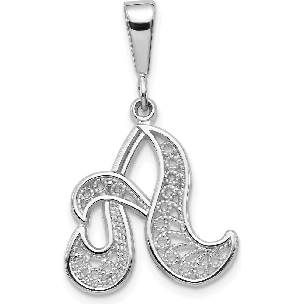 14K White Gold Polished Script Filigree Letter A Pendant - Elegant Monogrammed Charm by Oro Pregiato