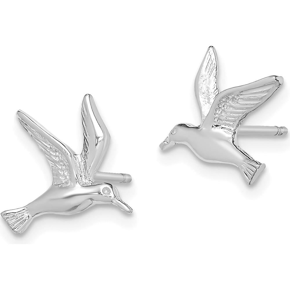 14K White Gold Polished Seagull Post Earrings - Elegant Flight Design by 0