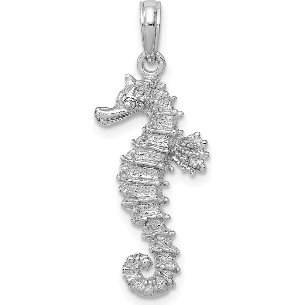 14K White Gold Polished Seahorse Pendant with Rhodium Plating - 31mm Length by Oro Pregiato