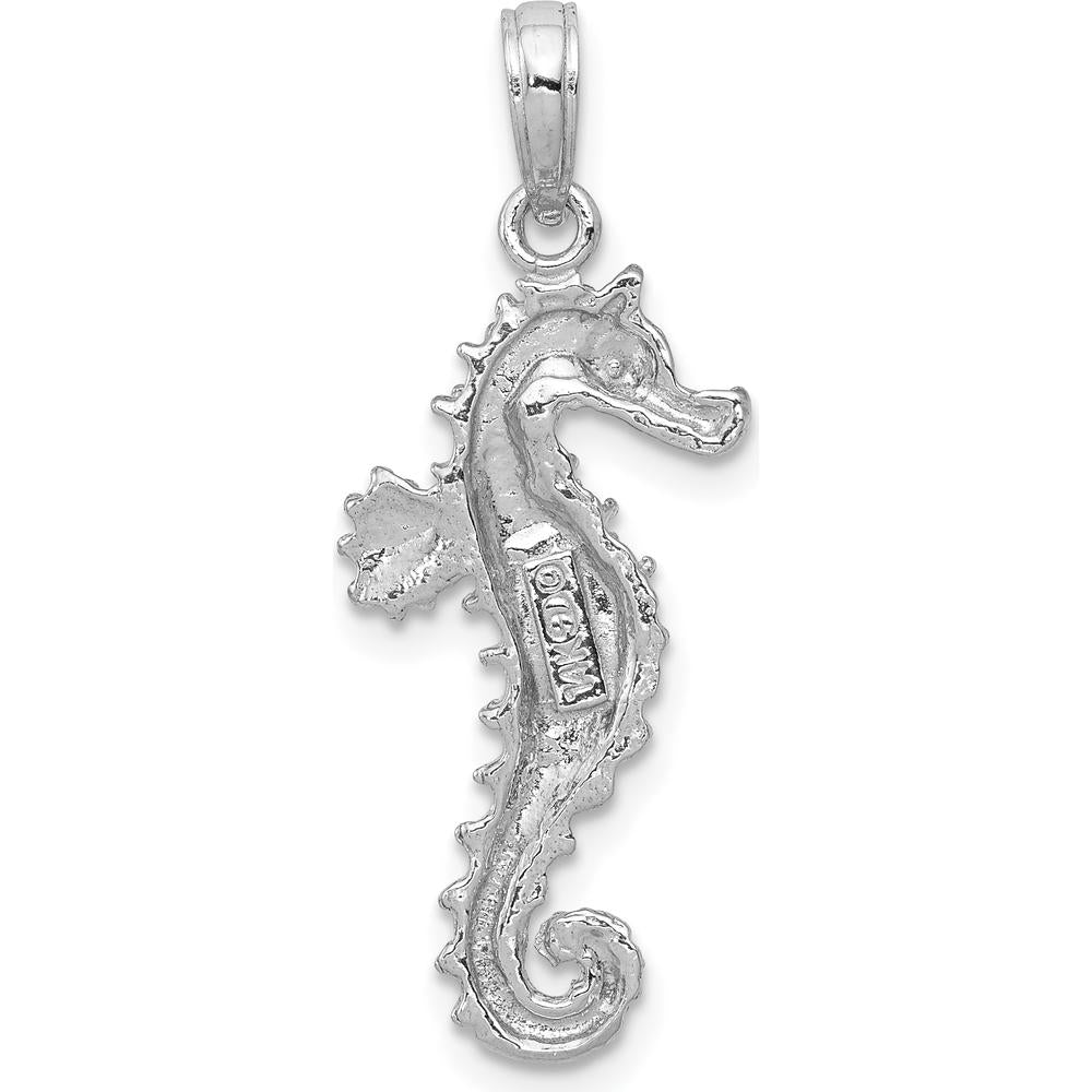 14K White Gold Polished Seahorse Pendant with Rhodium Plating - 31mm Length by Oro Pregiato