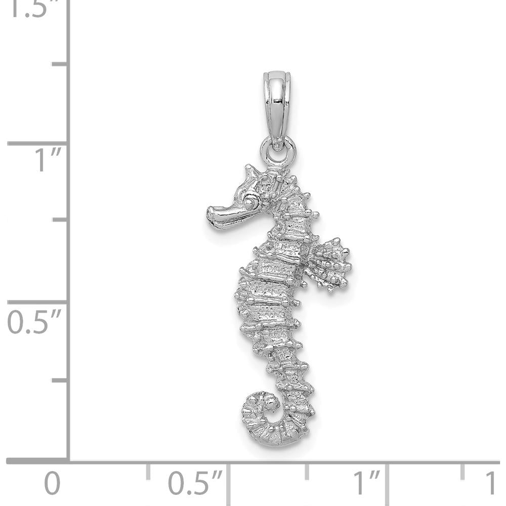 14K White Gold Polished Seahorse Pendant with Rhodium Plating - 31mm Length by Oro Pregiato