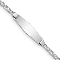 14K White Gold Polished Semi-Solid Anchor Link 8" ID Bracelet with Engravable Plate - Rhodium Plated by Oro Pregiato