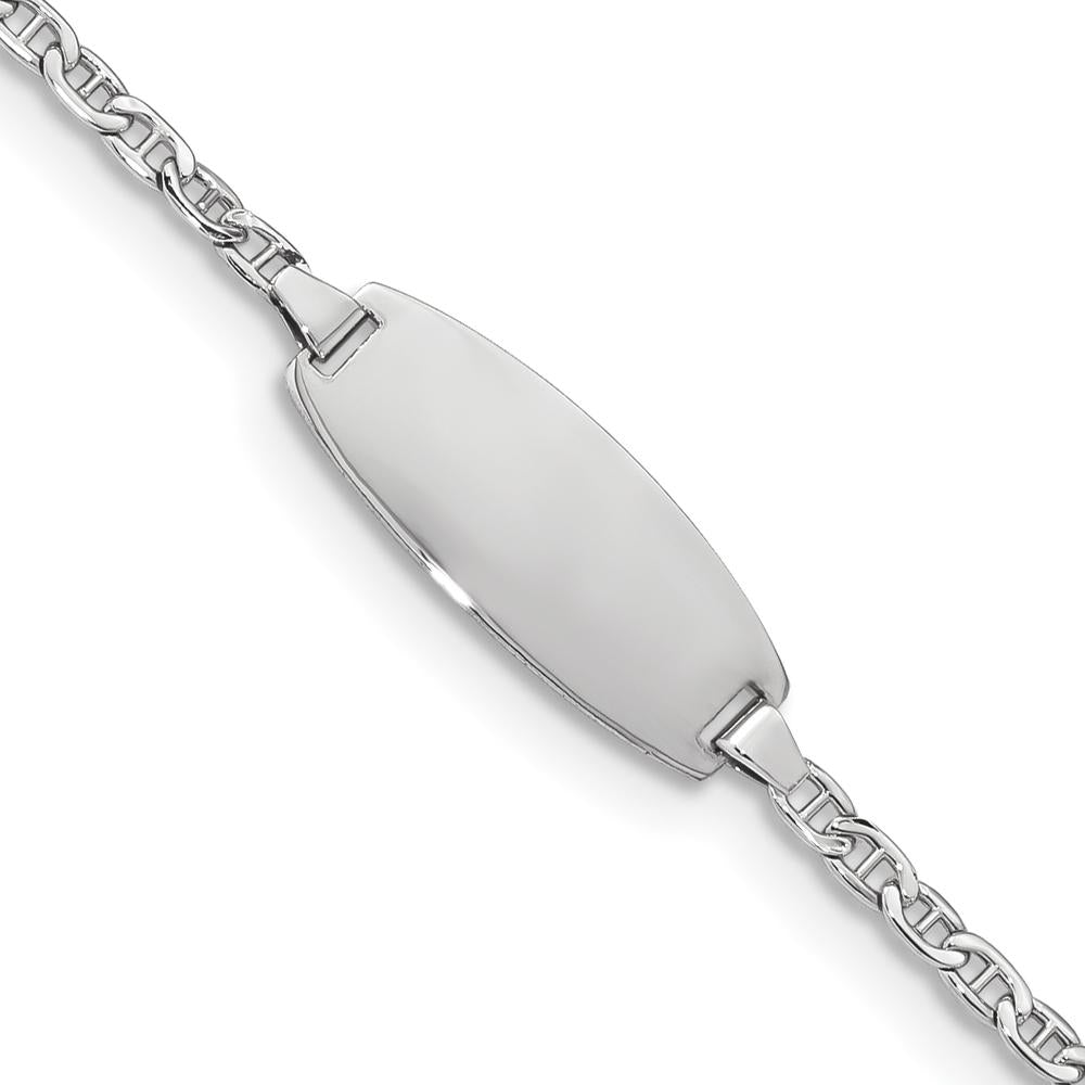 14K White Gold Polished Semi-Solid Anchor Link ID Bracelet for Children - Personalizable 18.5x8.5mm Plate - 6" Length by Oro Pregiato