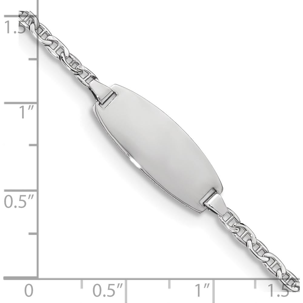 14K White Gold Polished Semi-Solid Anchor Link ID Bracelet for Children - Personalizable 18.5x8.5mm Plate - 6" Length by Oro Pregiato