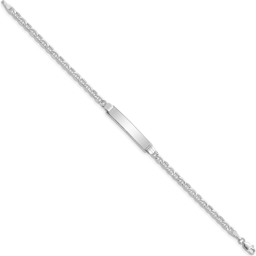 14K White Gold Polished Semi-Solid Anchor Link ID Bracelet with 26x5mm Plate Charm - 8" Length by Oro Pregiato