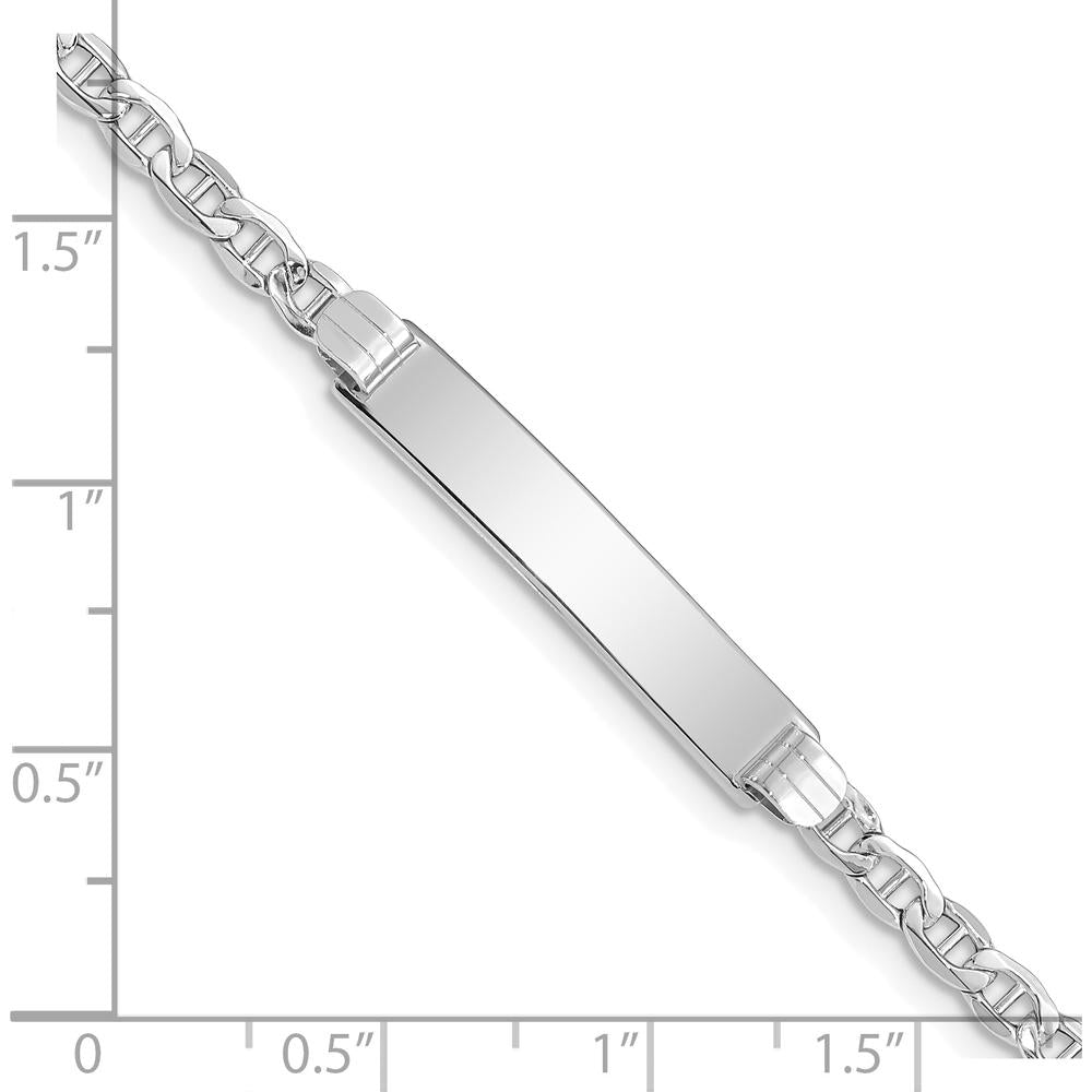 14K White Gold Polished Semi-Solid Anchor Link ID Bracelet with 26x5mm Plate Charm - 8" Length by Oro Pregiato