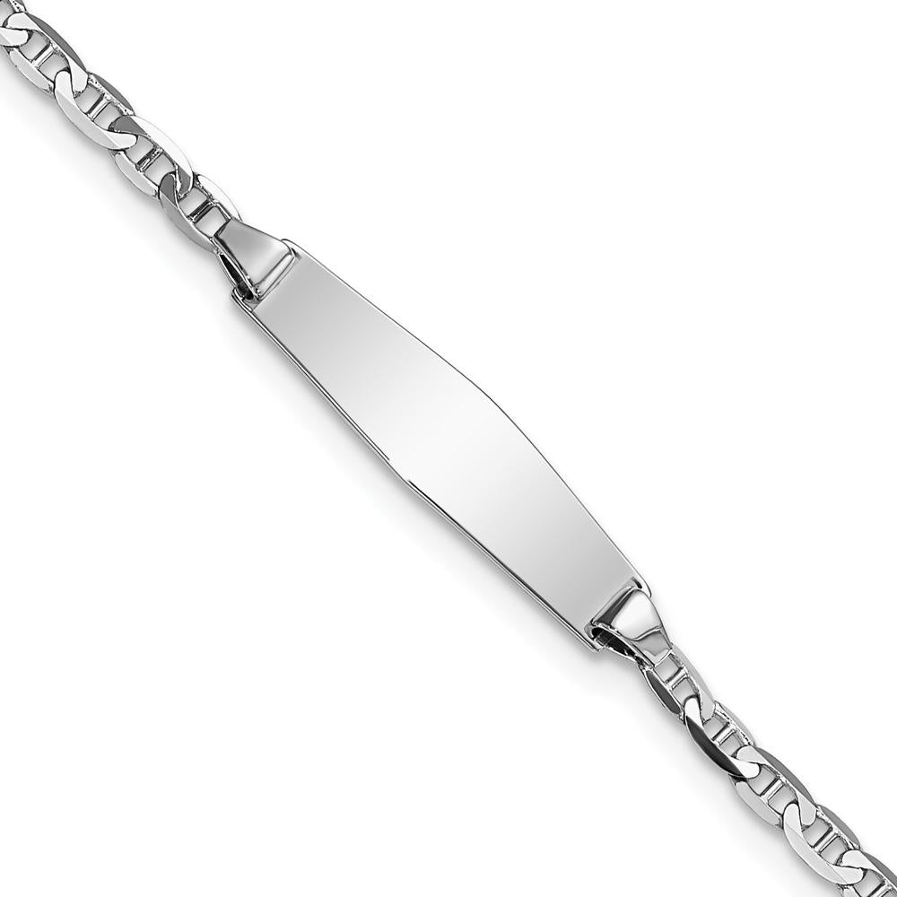 14K White Gold Polished Semi-Solid Anchor Link ID Bracelet with Soft Diamond Shaped Plate - 7" Length by Oro Pregiato