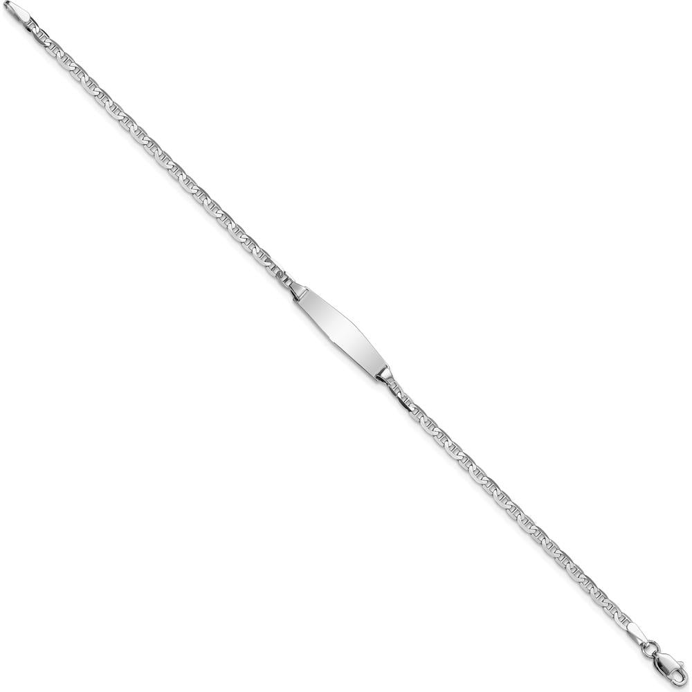 14K White Gold Polished Semi-Solid Anchor Link ID Bracelet with Soft Diamond Shaped Plate - 7" Length by Oro Pregiato