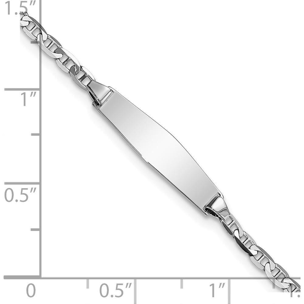 14K White Gold Polished Semi-Solid Anchor Link ID Bracelet with Soft Diamond Shaped Plate - 7" Length by Oro Pregiato