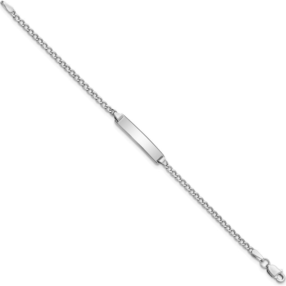 14K White Gold Polished Semi-Solid Chain Cuban Link ID Bracelet with 20x4.5mm Plate for Children - Engravable, 6" Length by Oro Pregiato