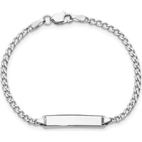 14K White Gold Polished Semi-Solid Chain Cuban Link ID Bracelet with 20x4.5mm Plate for Children - Engravable, 6" Length by Oro Pregiato