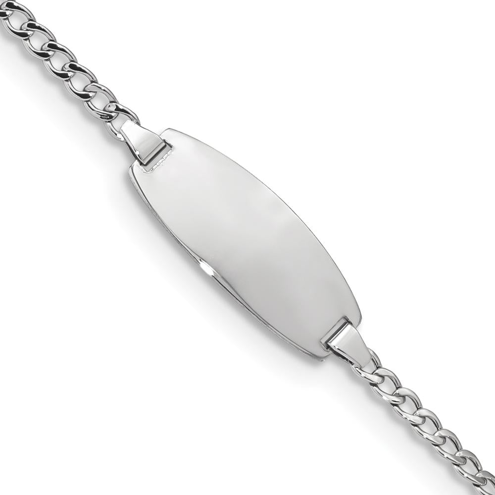 14K White Gold Polished Semi-Solid Chain Curb Link Oval ID Bracelet - 6" Length by Oro Pregiato