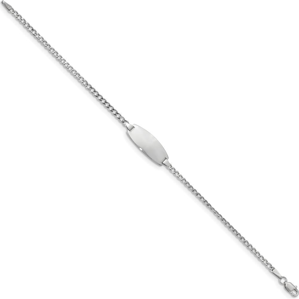 14K White Gold Polished Semi-Solid Chain Curb Link Oval ID Bracelet - 6" Length by Oro Pregiato