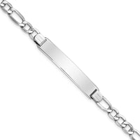 14K White Gold Polished Semi-Solid Chain Figaro Link ID Bracelet with 35x7mm Plate - 8" Length by Oro Pregiato