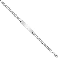14K White Gold Polished Semi-Solid Chain Figaro Link ID Bracelet with 35x7mm Plate - 8" Length by Oro Pregiato