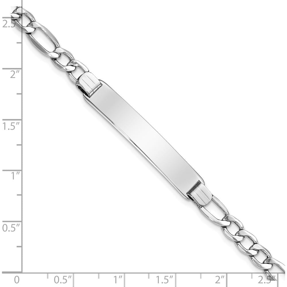 14K White Gold Polished Semi-Solid Chain Figaro Link ID Bracelet with 35x7mm Plate - 8" Length by Oro Pregiato
