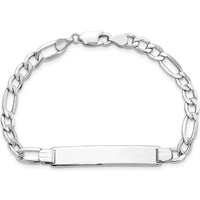 14K White Gold Polished Semi-Solid Chain Figaro Link ID Bracelet with 35x7mm Plate - 8" Length by Oro Pregiato