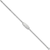 14K White Gold Polished Semi-Solid Chain ID Bracelet with Engravable 18.5x8.5mm Plate - 7" Length by Oro Pregiato