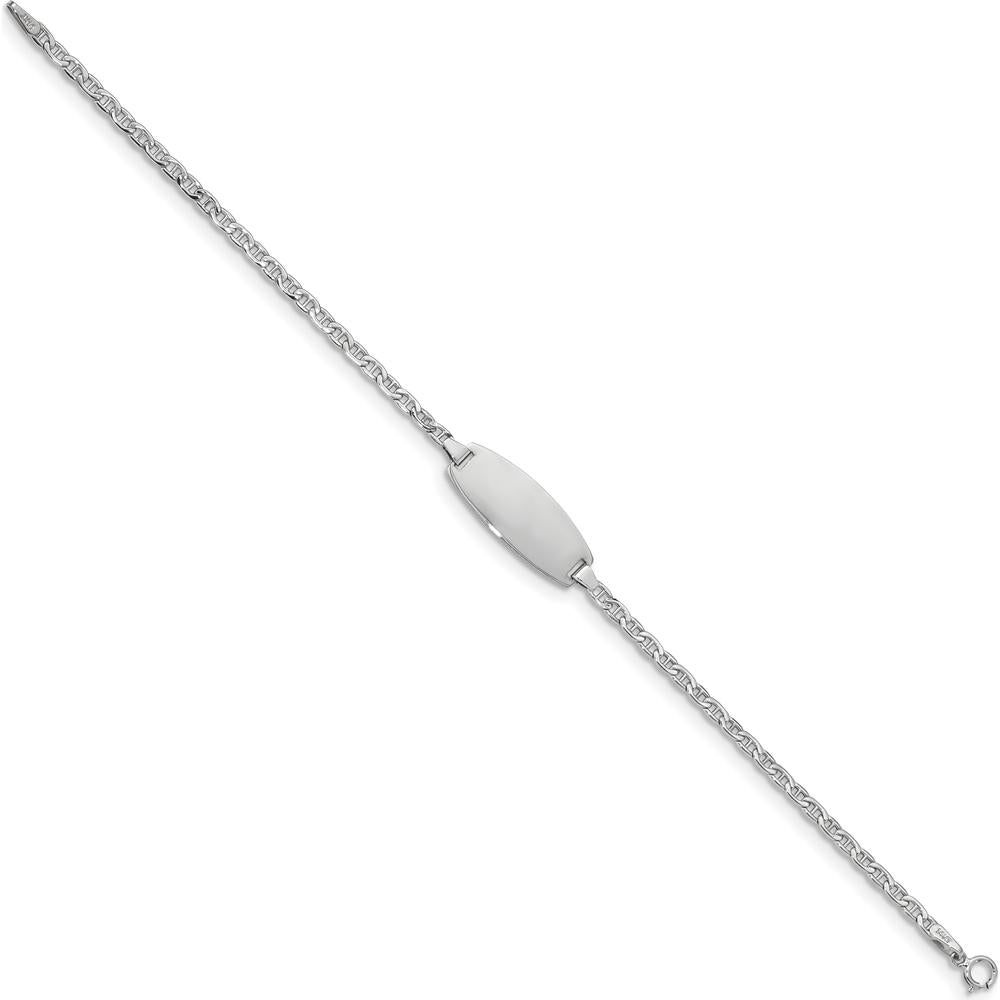 14K White Gold Polished Semi-Solid Chain ID Bracelet with Engravable 18.5x8.5mm Plate - 7" Length by Oro Pregiato