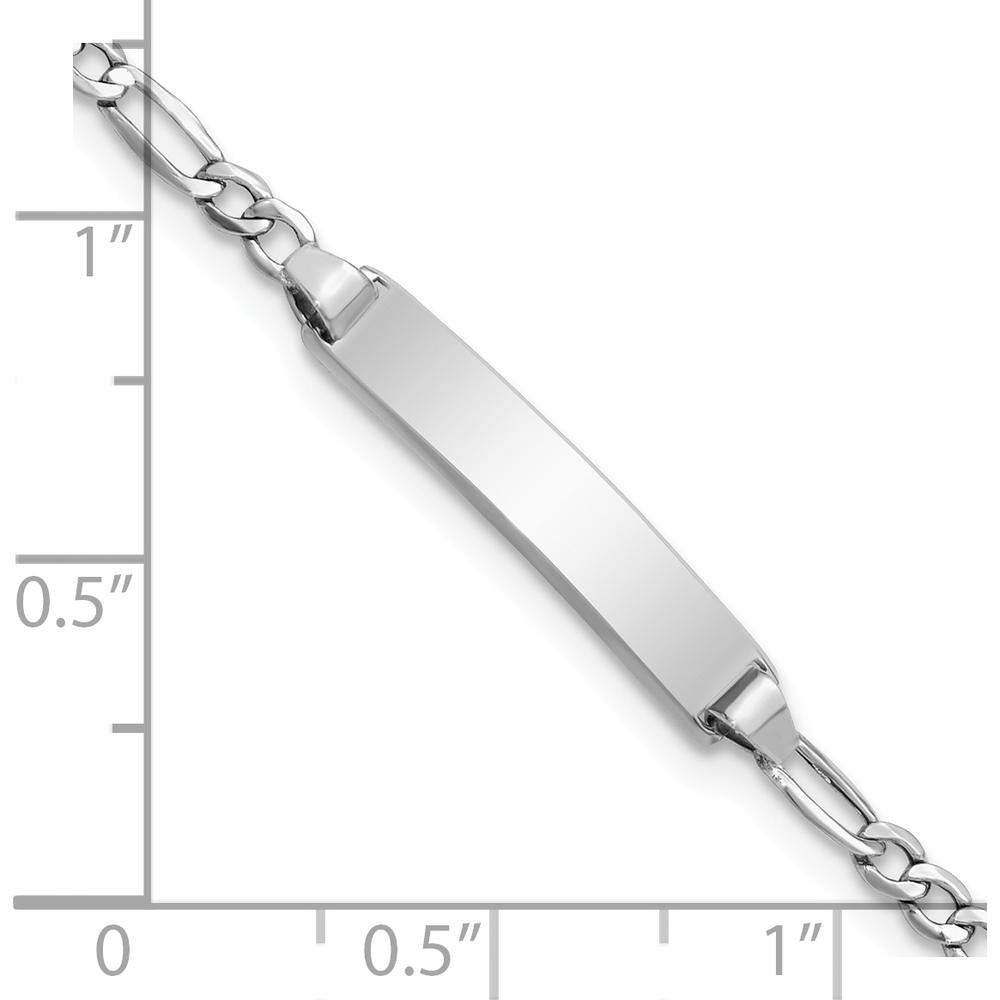 14K White Gold Polished Semi-Solid Chain ID Bracelet with Engravable Plate - 6" Length by Oro Pregiato