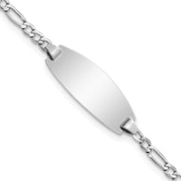 14K White Gold Polished Semi-Solid Chain ID Bracelet with Oval Plate - 5.5" Length, Engravable Design by Oro Pregiato