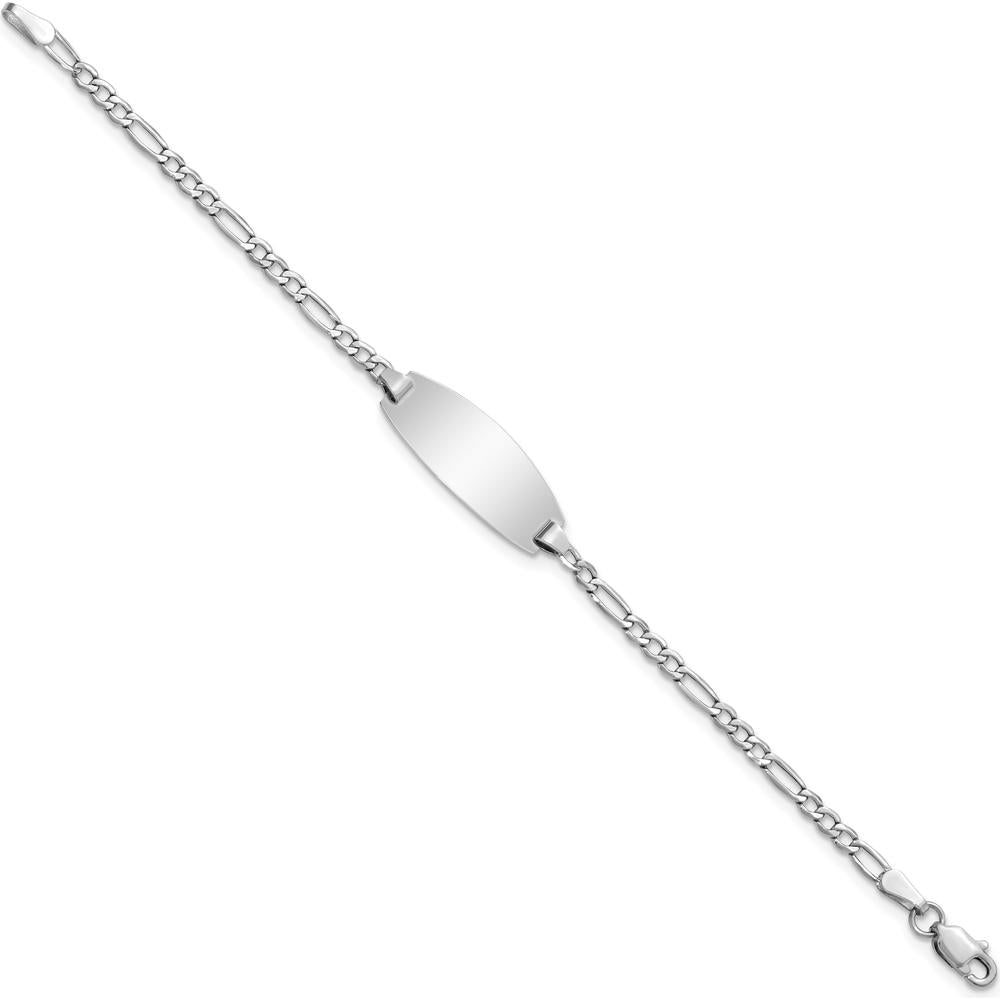 14K White Gold Polished Semi-Solid Chain ID Bracelet with Oval Plate - 5.5" Length, Engravable Design by Oro Pregiato