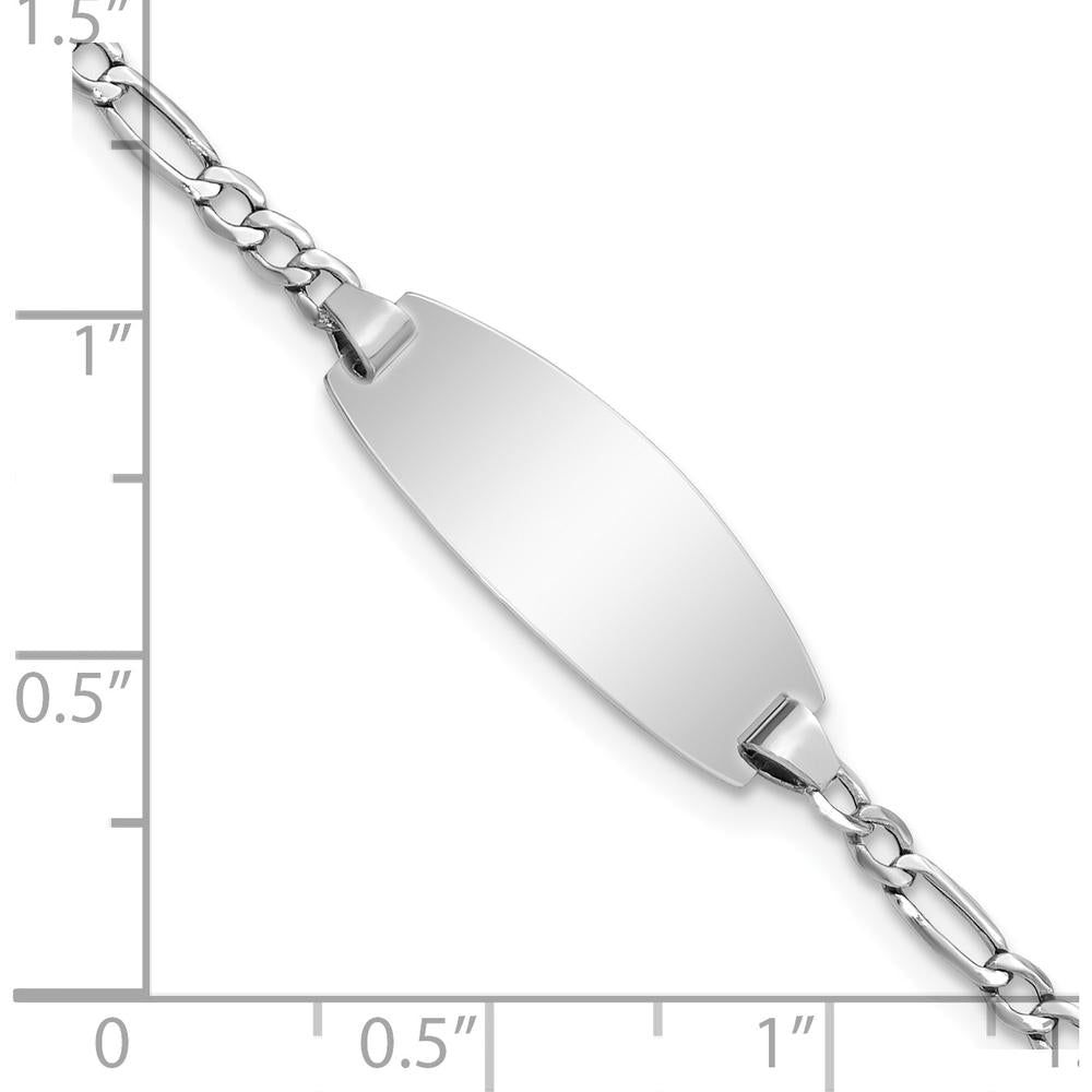 14K White Gold Polished Semi-Solid Chain ID Bracelet with Oval Plate - 5.5" Length, Engravable Design by Oro Pregiato