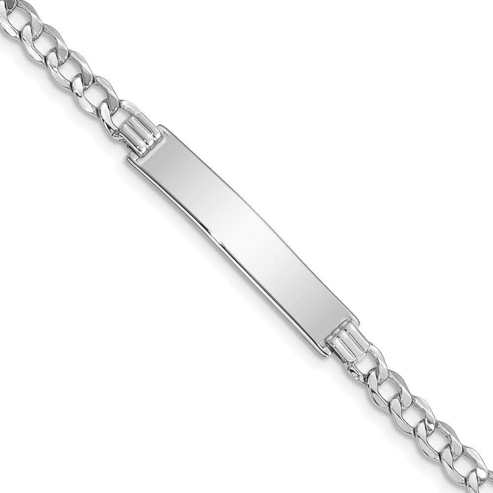 14K White Gold Polished Semi-Solid Cuban Link ID Bracelet with Custom Engraving Plate - 7" Length by Oro Pregiato