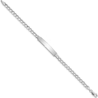 14K White Gold Polished Semi-Solid Cuban Link ID Bracelet with Custom Engraving Plate - 7" Length by Oro Pregiato