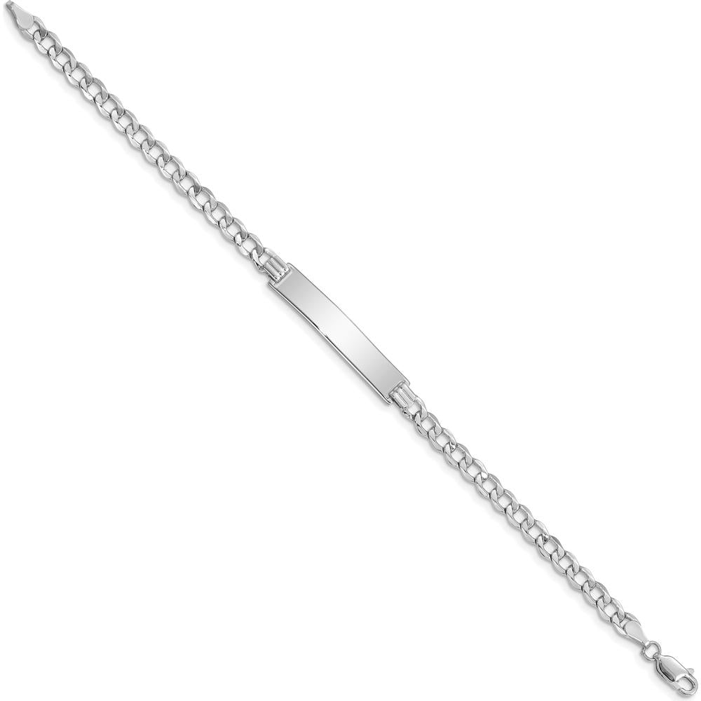 14K White Gold Polished Semi-Solid Cuban Link ID Bracelet with Custom Engraving Plate - 7" Length by Oro Pregiato
