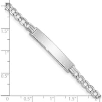 14K White Gold Polished Semi-Solid Cuban Link ID Bracelet with Custom Engraving Plate - 7" Length by Oro Pregiato