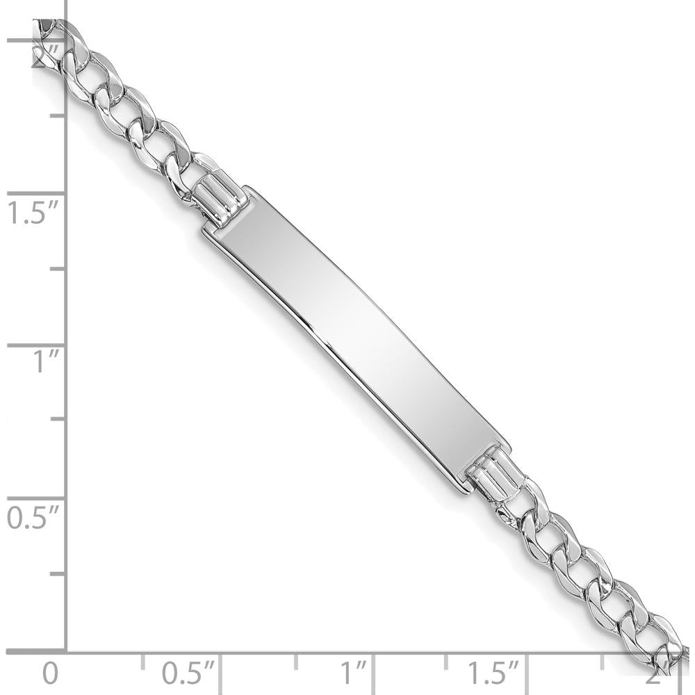 14K White Gold Polished Semi-Solid Cuban Link ID Bracelet with Custom Engraving Plate - 7" Length by Oro Pregiato
