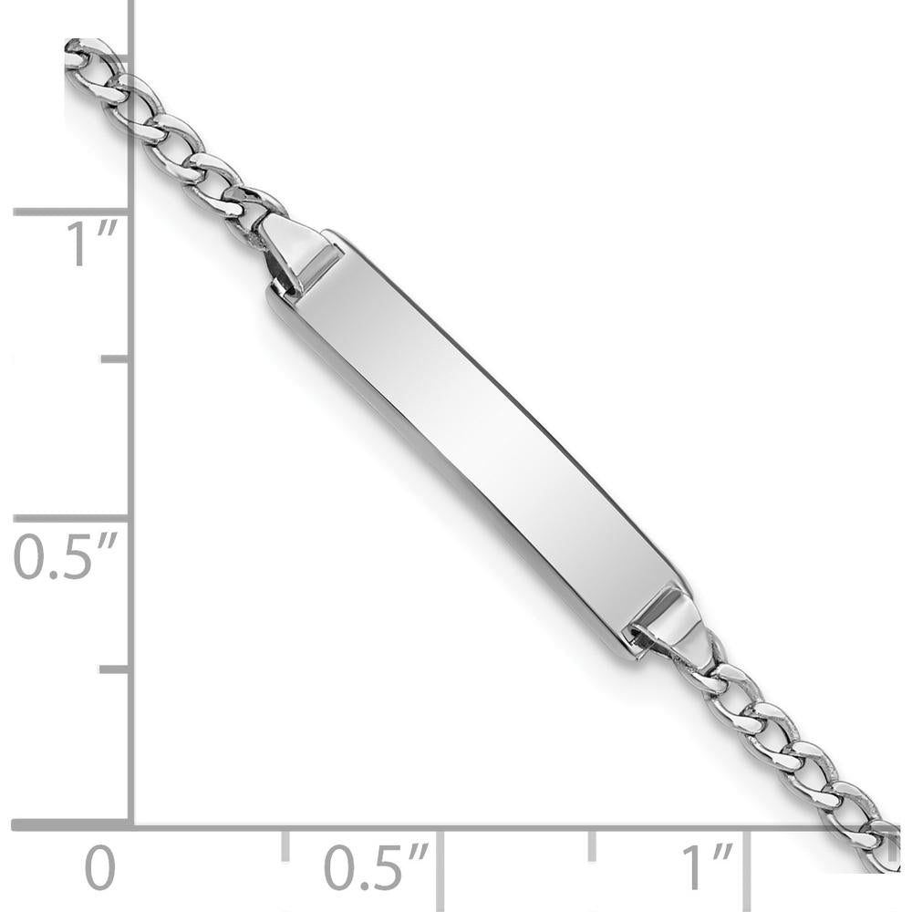 14K White Gold Polished Semi-Solid Cuban Link ID Bracelet with Engravable Plate - 7" by Oro Pregiato