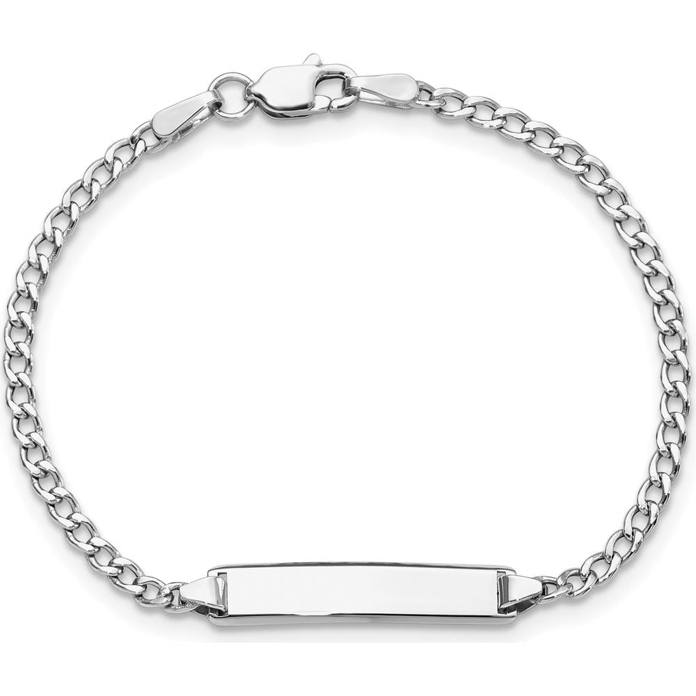 14K White Gold Polished Semi-Solid Cuban Link ID Bracelet with Engravable Plate - 7" by Oro Pregiato