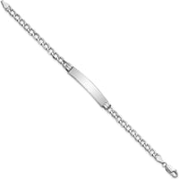14K White Gold Polished Semi-Solid Cuban Link ID Bracelet with Engravable Plate - 7" by Oro Pregiato