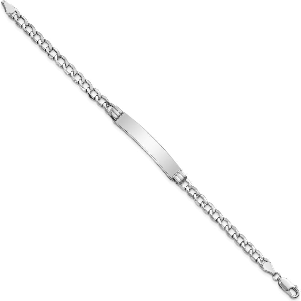 14K White Gold Polished Semi-Solid Cuban Link ID Bracelet with Engravable Plate - 7" by Oro Pregiato