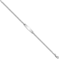 14K White Gold Polished Semi-Solid Cuban Link ID Bracelet with Solid Plate Charm - 7" Length by Oro Pregiato