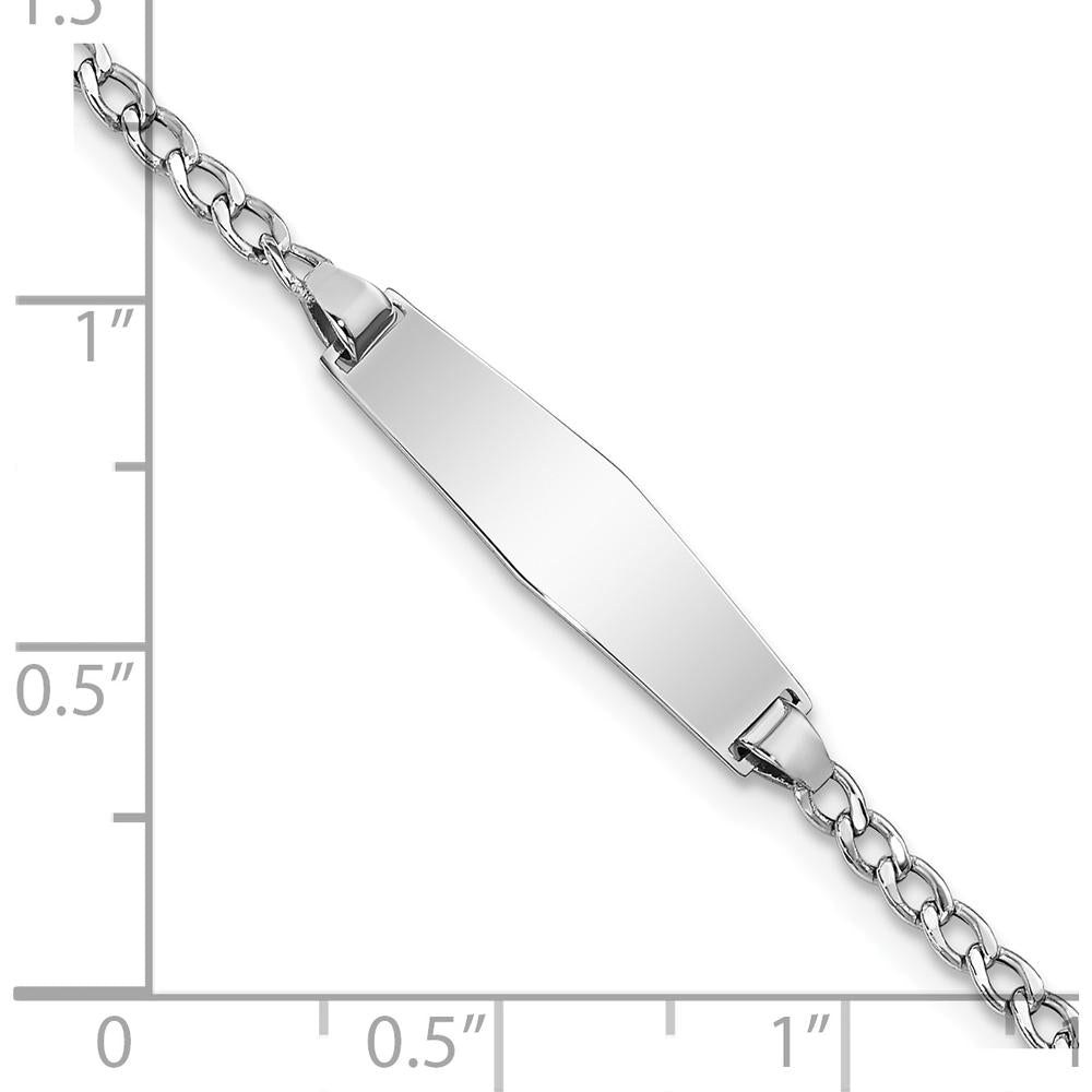 14K White Gold Polished Semi-Solid Cuban Link ID Bracelet with Solid Plate Charm - 7" Length by Oro Pregiato
