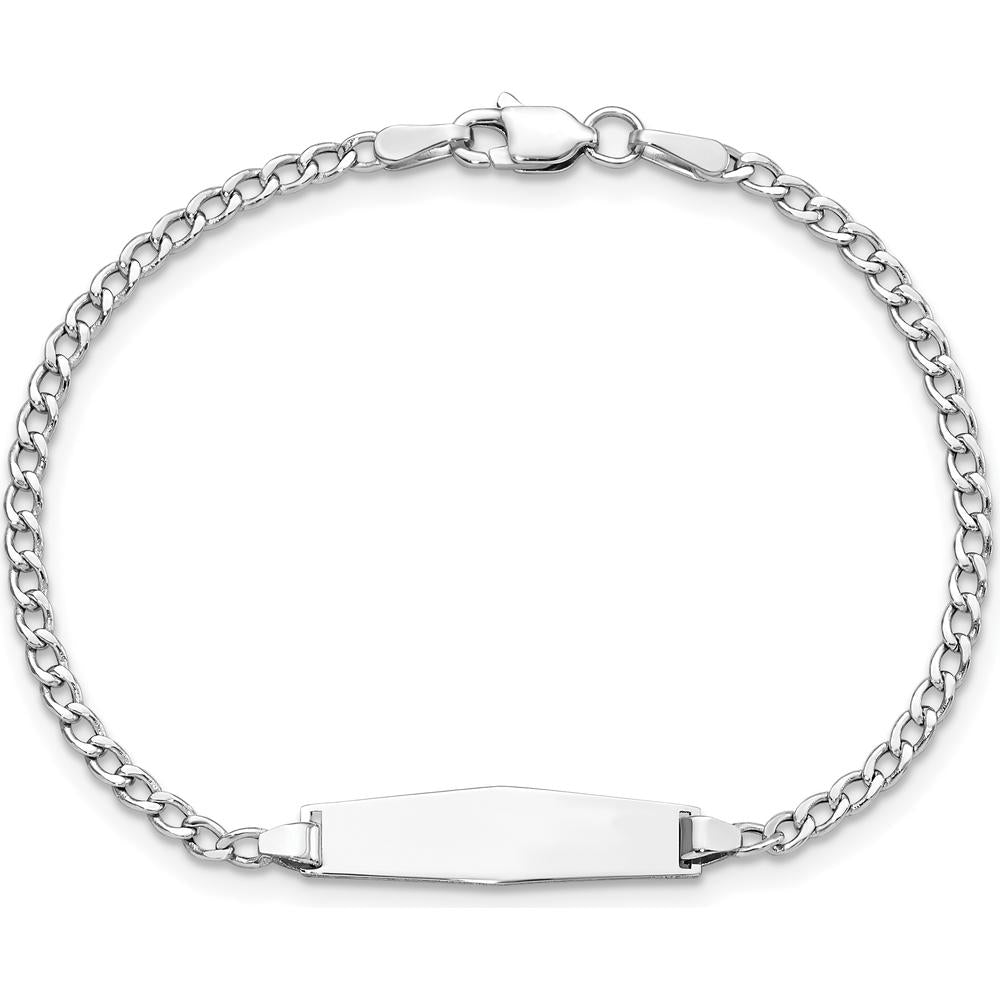14K White Gold Polished Semi-Solid Cuban Link ID Bracelet with Solid Plate Charm - 7" Length by Oro Pregiato