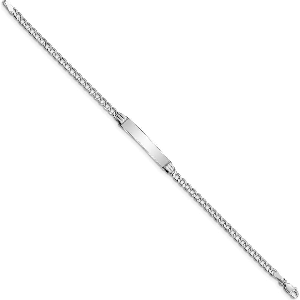 14K White Gold Polished Semi-Solid Cuban Link ID Plate Bracelet - 8" Length by Oro Pregiato