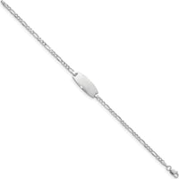 14K White Gold Polished Semi-Solid Figaro Link Baby/Child ID Bracelet with Oval Plate - 6" Length by Oro Pregiato