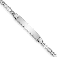 14K White Gold Polished Semi-Solid Figaro Link ID Bracelet - 8" Length, Engravable Plate by Oro Pregiato