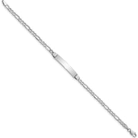 14K White Gold Polished Semi-Solid Figaro Link ID Bracelet - 8" Length, Engravable Plate by Oro Pregiato