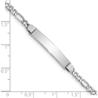 14K White Gold Polished Semi-Solid Figaro Link ID Bracelet - 8" Length, Engravable Plate by Oro Pregiato