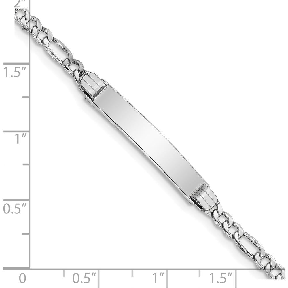 14K White Gold Polished Semi-Solid Figaro Link ID Bracelet - 8" Length, Engravable Plate by Oro Pregiato
