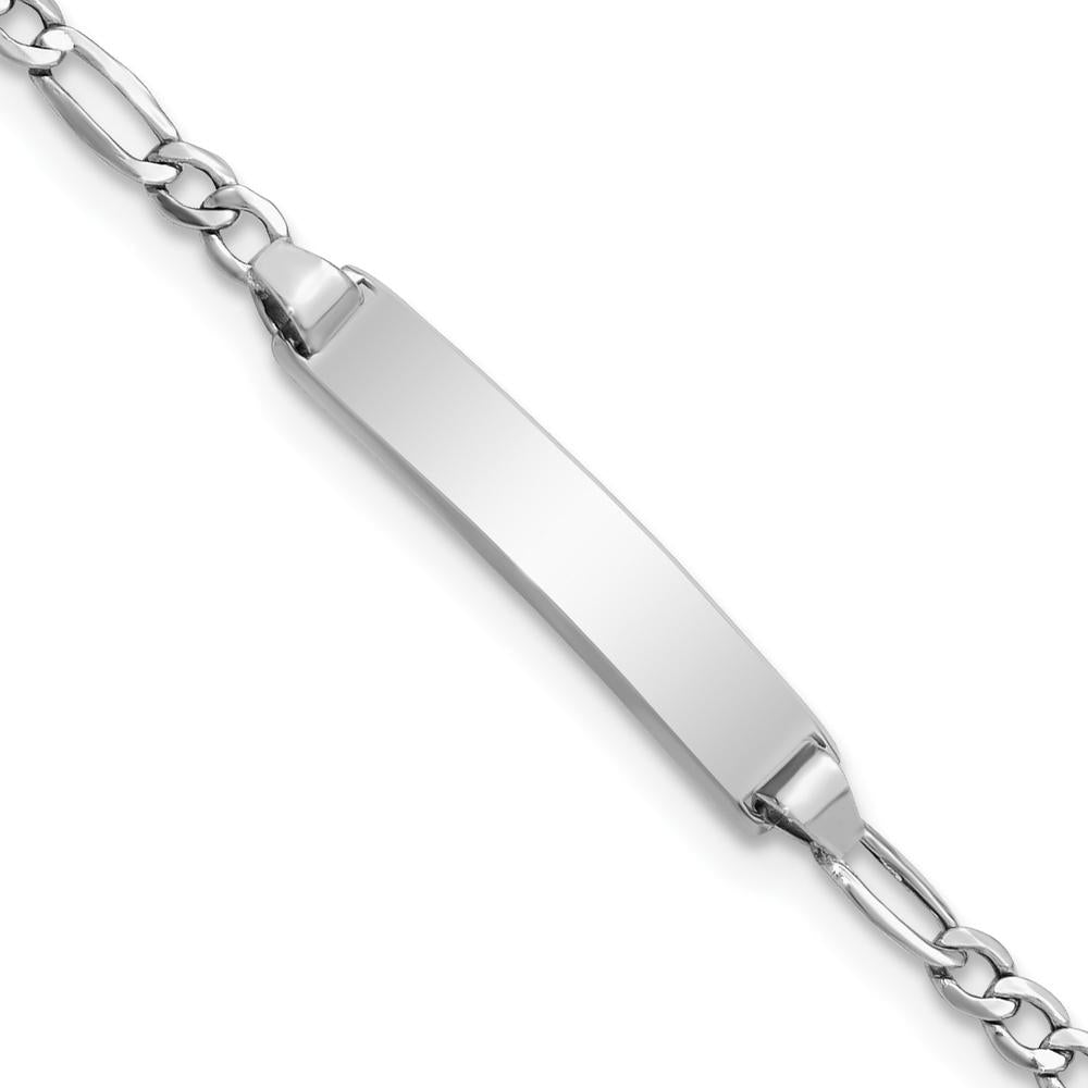 14K White Gold Polished Semi-Solid Figaro Link ID Bracelet for Baby/Child - Engravable 5.5" Length by Oro Pregiato