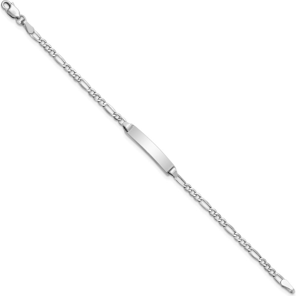 14K White Gold Polished Semi-Solid Figaro Link ID Bracelet for Baby/Child - Engravable 5.5" Length by Oro Pregiato